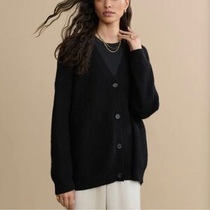 Jenni Kayne Cashmere Cocoon Cardigan Sweater 1X Black Button Oversized Holes